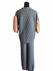 Quilted Puff Sleeve Jogger Set-Blue/Blush
