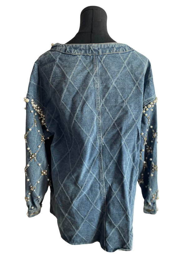 Elaborate Beaded Denim Top
