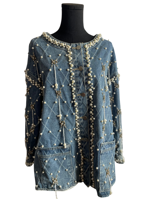 Elaborate Beaded Denim Top