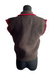 Charcoal/Red Bold Buttons Sleeveless Sweater