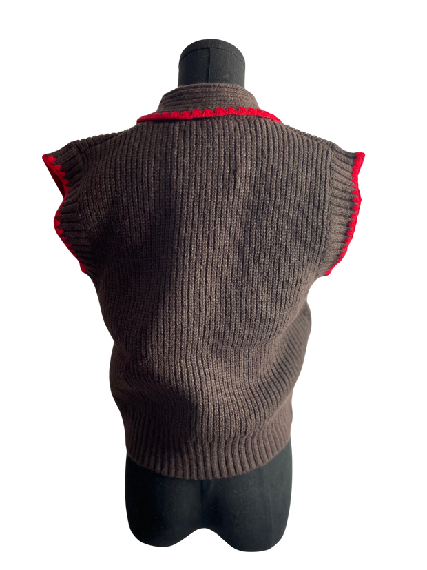 Charcoal/Red Bold Buttons Sleeveless Sweater
