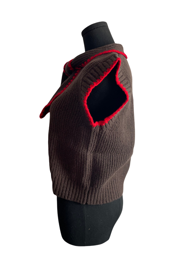 Charcoal/Red Bold Buttons Sleeveless Sweater