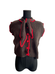 Charcoal/Red Bold Buttons Sleeveless Sweater