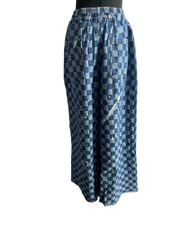 Denim Checkered Wide Leg Pant