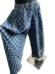 Denim Checkered Wide Leg Pant