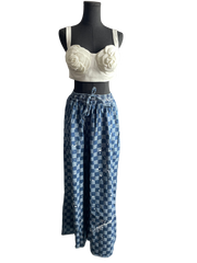 Denim Checkered Wide Leg Pant