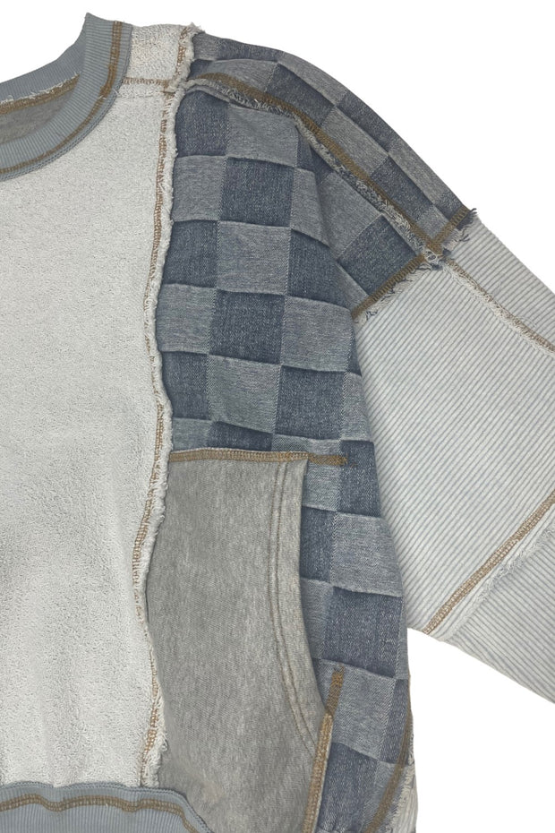 Combo Denim Terry Cloth Pullover