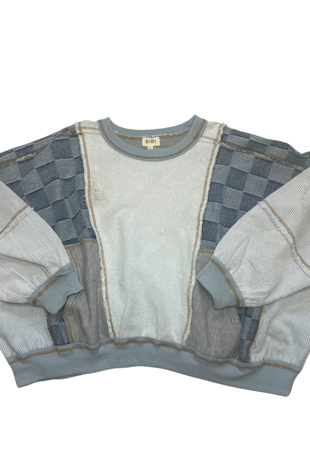 Combo Denim Terry Cloth Pullover