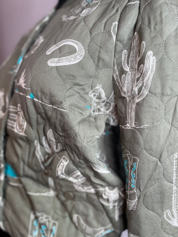 Olive Western Printed Jacket