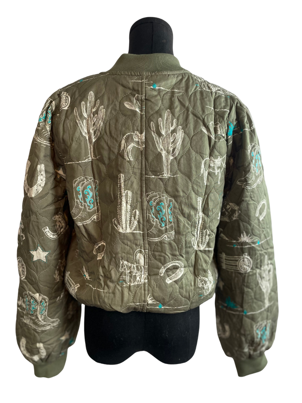 Olive Western Printed Jacket