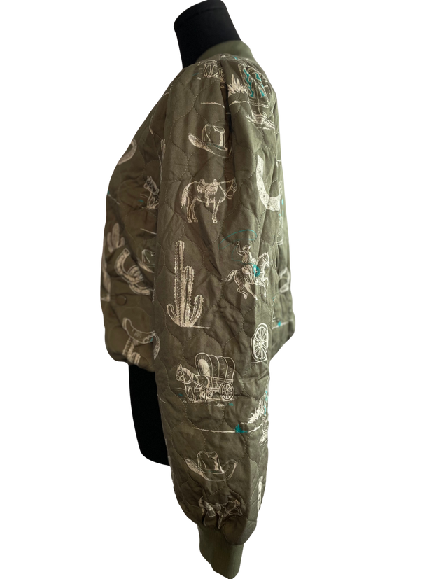 Olive Western Printed Jacket