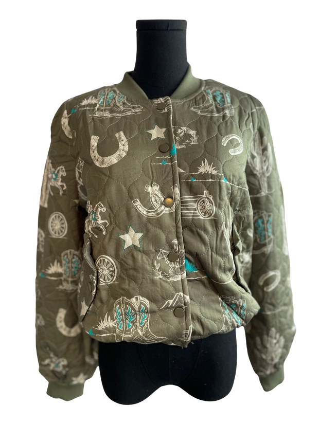 Olive Western Printed Jacket
