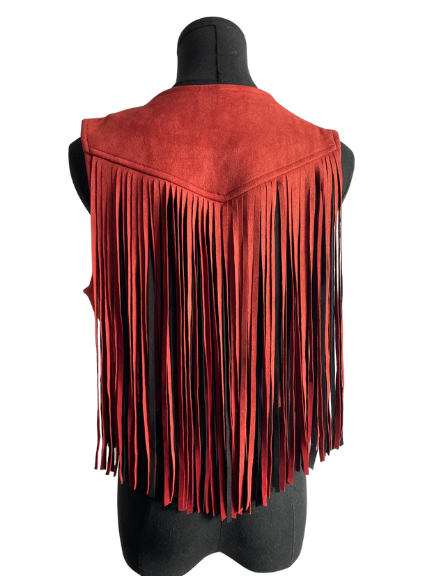 Crimson Trendy Fringe Vest