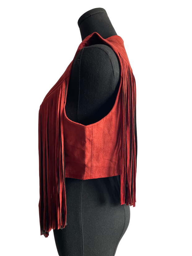 Crimson Trendy Fringe Vest