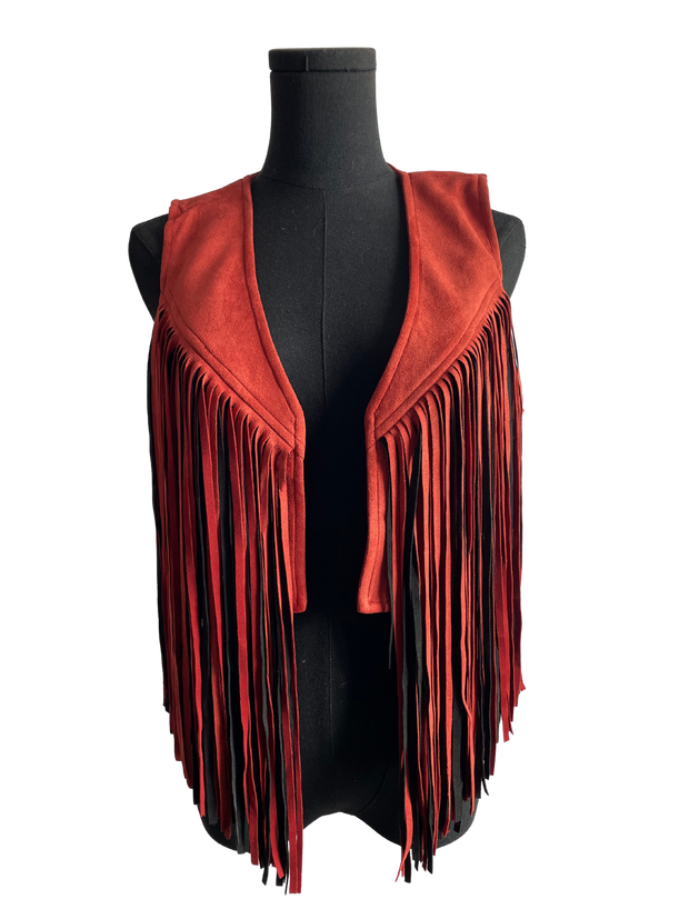 Crimson Trendy Fringe Vest