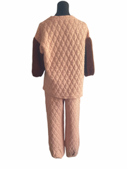 Quilted Puff Sleeve Jogger Set- Blush/Rust