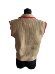 Mocha/Red Bold Buttons Sleeveless Sweater