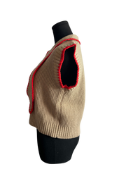Mocha/Red Bold Buttons Sleeveless Sweater