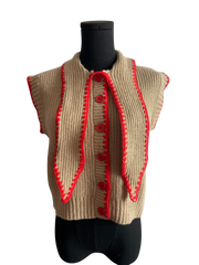 Mocha/Red Bold Buttons Sleeveless Sweater