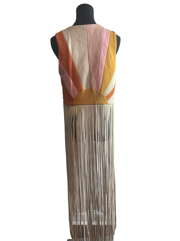 Color Block Fringe Vest