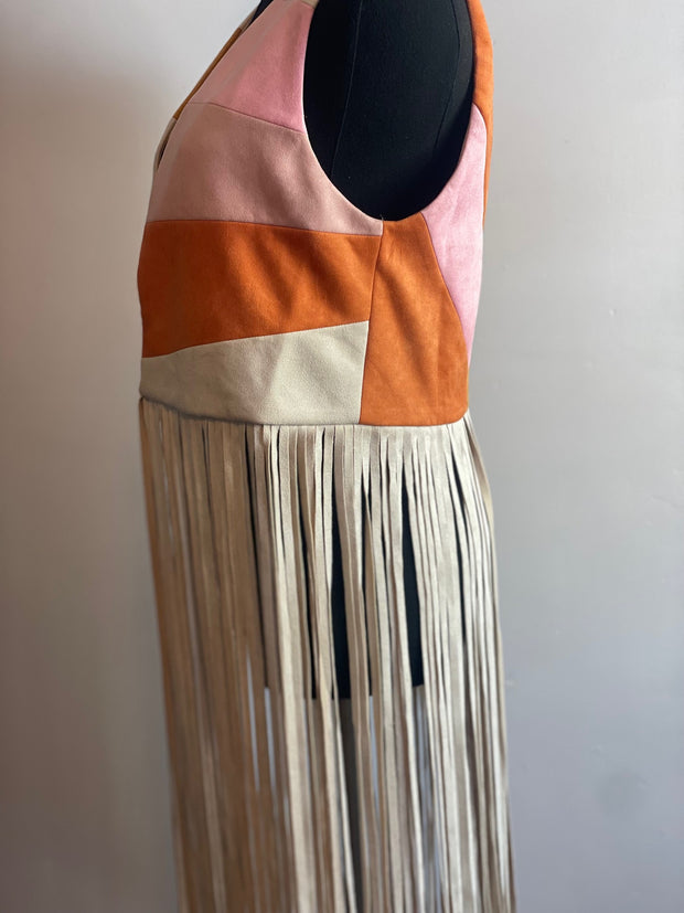 Color Block Fringe Vest
