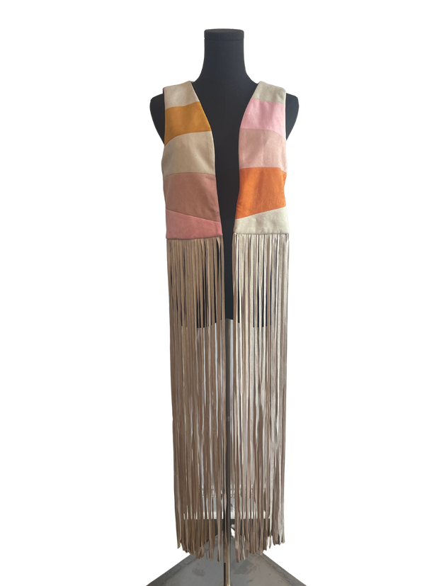 Color Block Fringe Vest